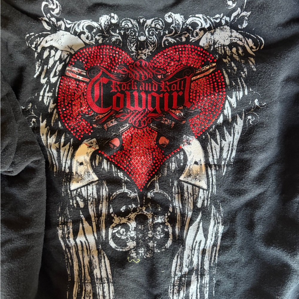 Rock & Roll Cowgirl Black Lined Zip Up with Red and Silver Accents - Picture 3 of 6